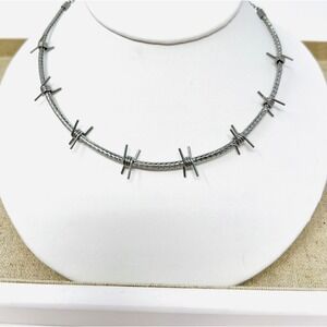 Dalmata Silver Tone Barbed Wire Braided Cord Edgy Streetwear Choker Necklace